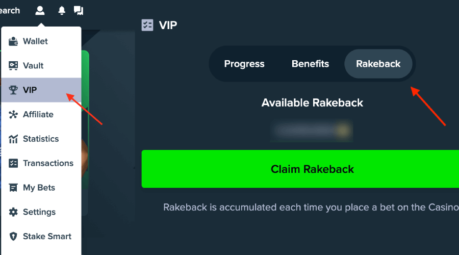 stake rakeback claim